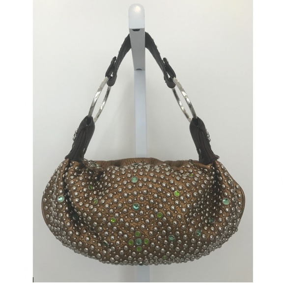 G SERIES BRONZE LEATHER CRYSTAL EMBELLISHED STUD CLUTCH BAG - Picture 2 of 16